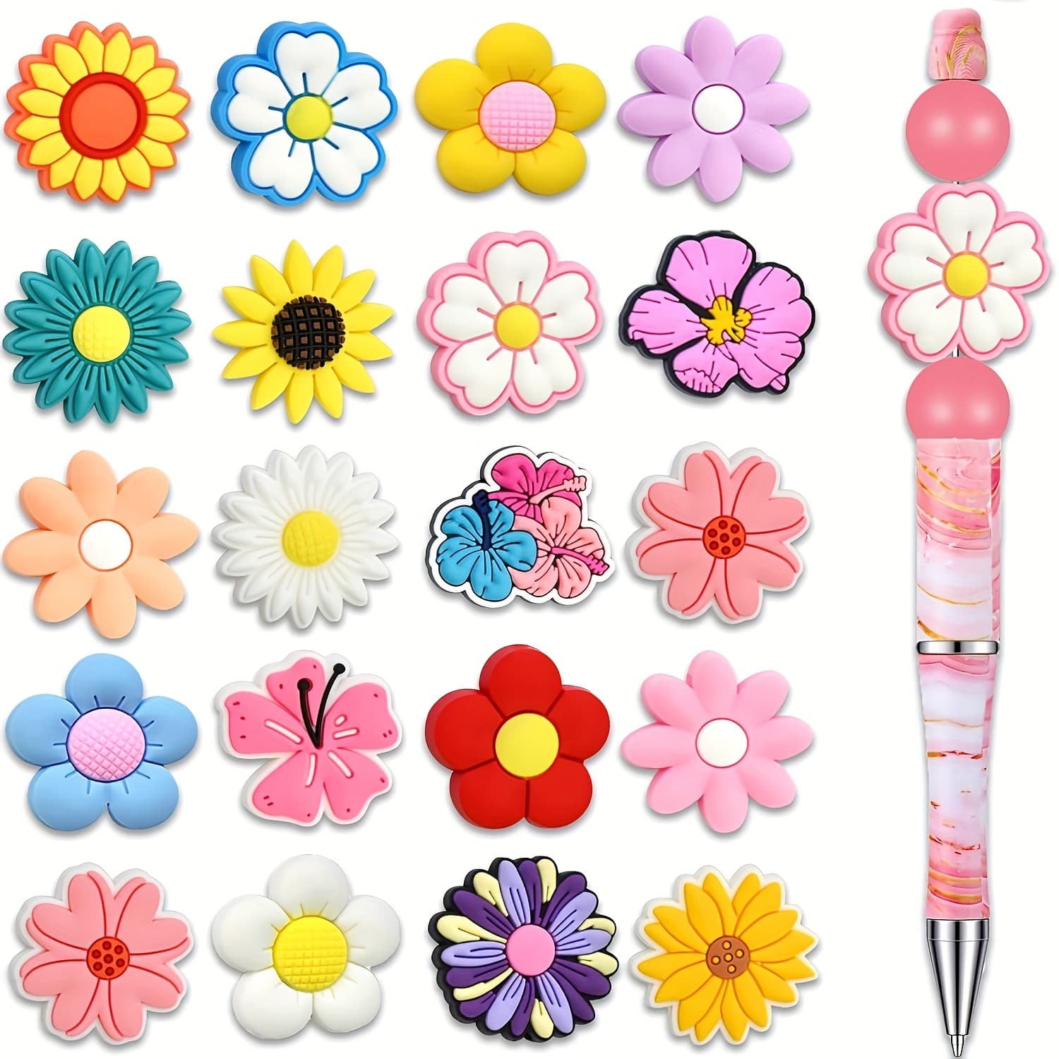 TEMU 20pcs Silicone Bead Kit | Flower Series With Sunflower Straight Hole Beads - Christmas Party Accessories, Mixed Color, All , Brand: Efrey