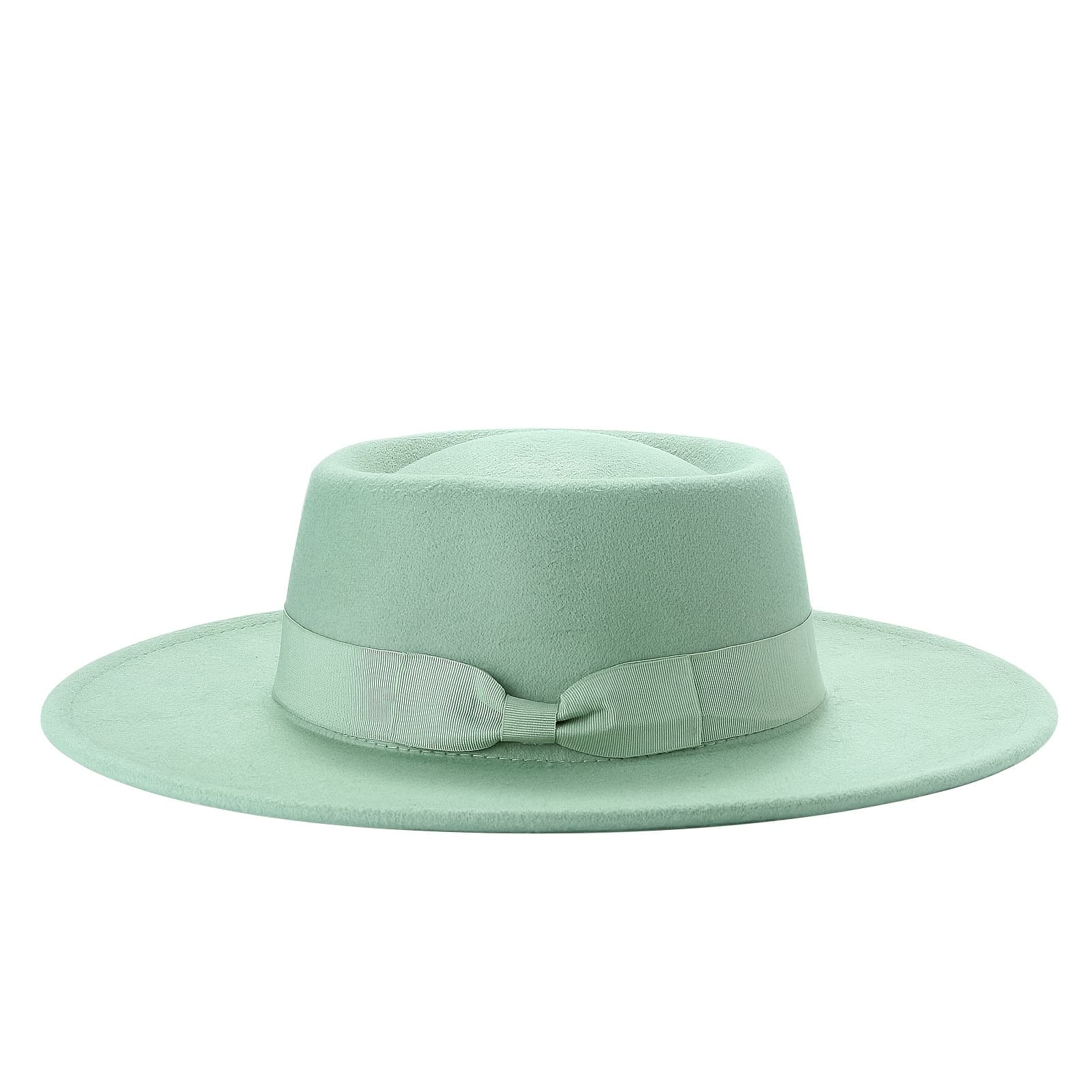 TEMU Women's Ladies Elegant Bow Fedora Hat Wide Brim Felt Hat Panama Church Hat