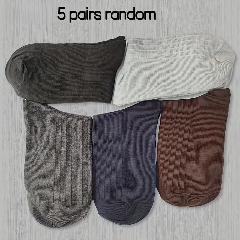 TEMU A Pack Of 5 Pairs Of Men' Color Mid-calf Socks In Random Assortment - Breathable And Moisture-wicking, Suitable For All , The For Business And Sportswear