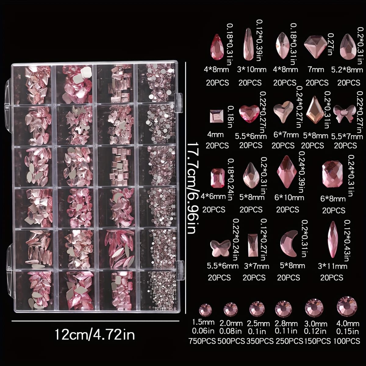 TEMU Multi-shaped Nail Art Rhinestones Set, Crystal Ab Glass Nail Art Gemstones For Craft Clothing Shoes And Acrylic Nails, Nail Rhinestones Jewelry