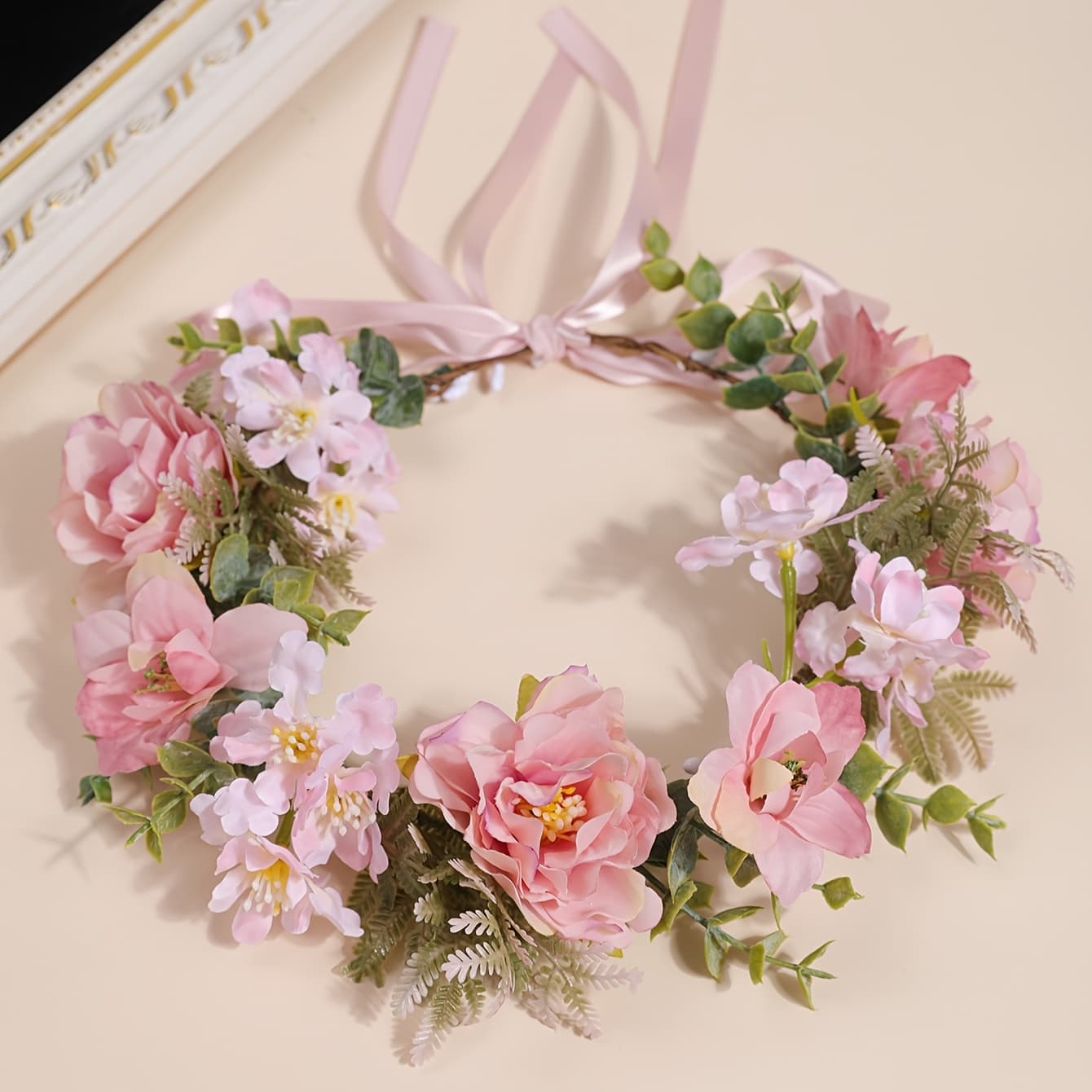 TEMU 1pc Fashion Style Aesthetic Pink Photography Dress-up Headpiece Wreath