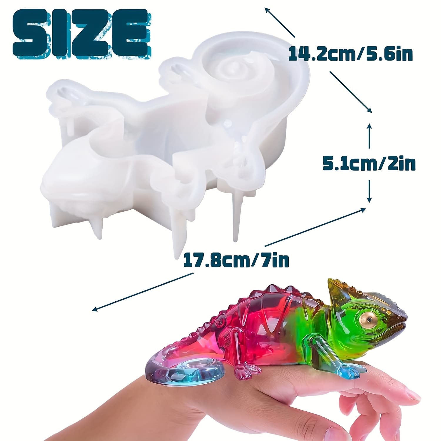 TEMU 1pc-lizard Resin Silicone Mold, Chameleon Animal Lizard Shape Epoxy Casting Kit, 3d Epoxy Resin Silicone Mold, Suitable For Resin Crafts, Wall/desktop/cabinet Decorations