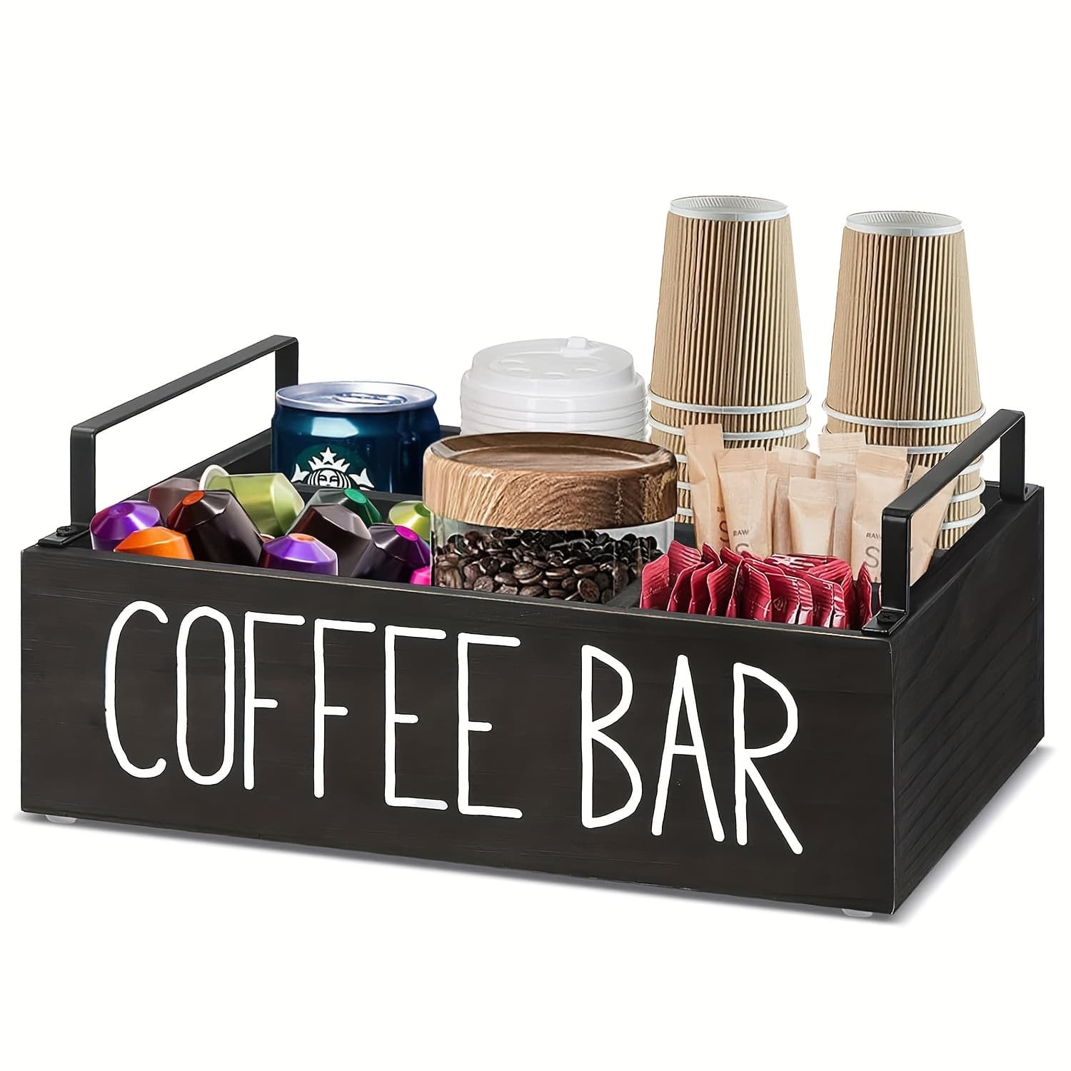TEMU Coffees Station Organizers, Wooden Coffees Bar Accessories Organizer With Drawer Farmhouse Coffee Pods Holder Storage Box With Handle Coffee Bar Organizer Countertop For Home Office. (1 Tier)