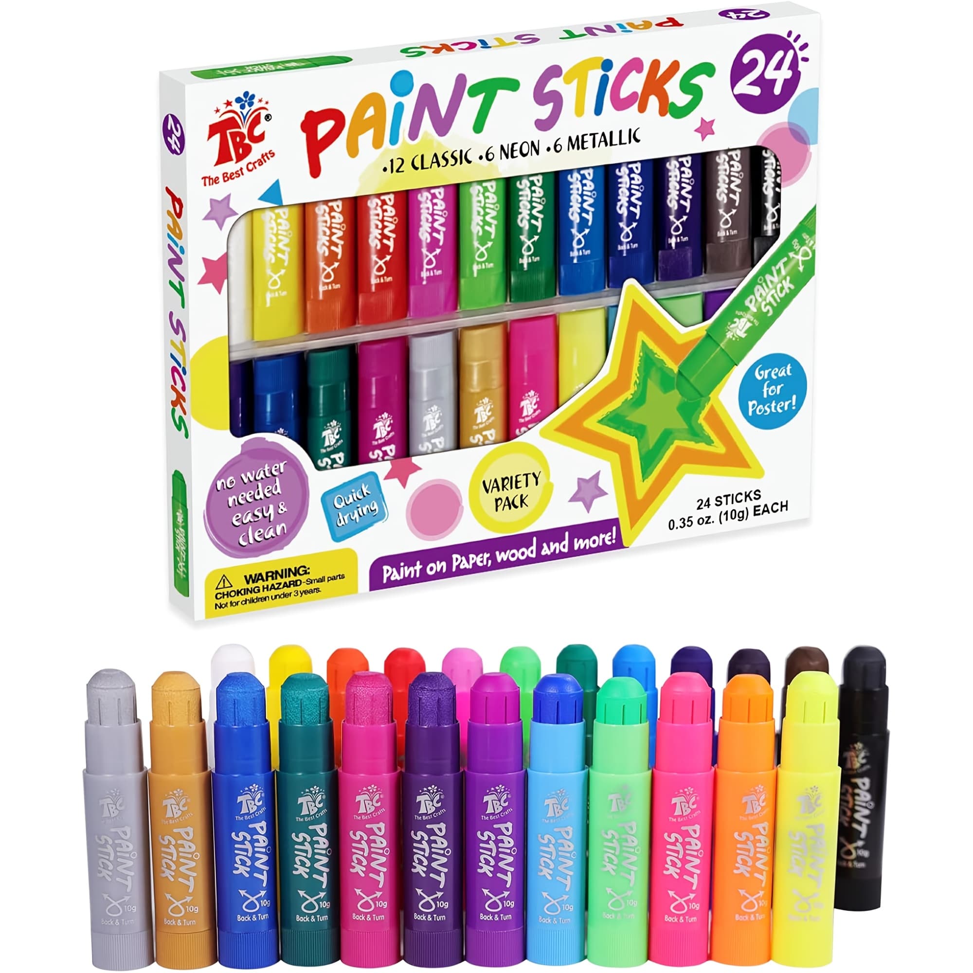 TEMU Tbc The Best 24 Colors Washable Non-toxic Crayons Paint Sticks Suitable For Kids, Students, & - Wide Tip Paint Markers With , For Crafts, Supplies, Gift For Artists