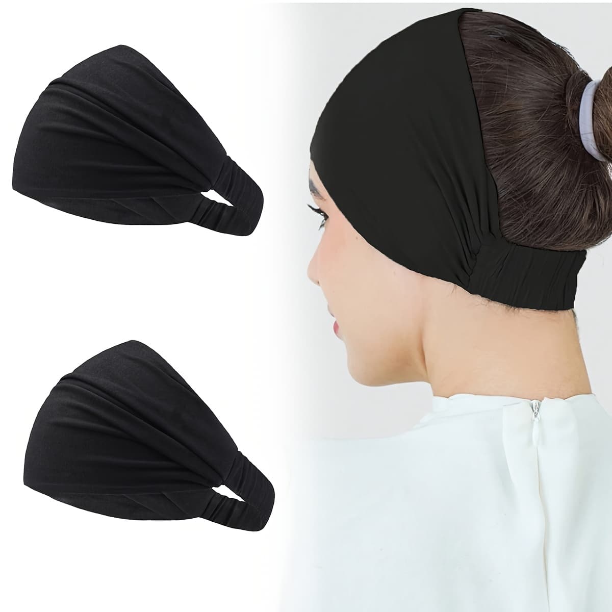 TEMU 2pcs Solid Color Ruched Elastic Hair Bands Women Adjustable Versatile Hairdresser Daily Wear Hair Ties