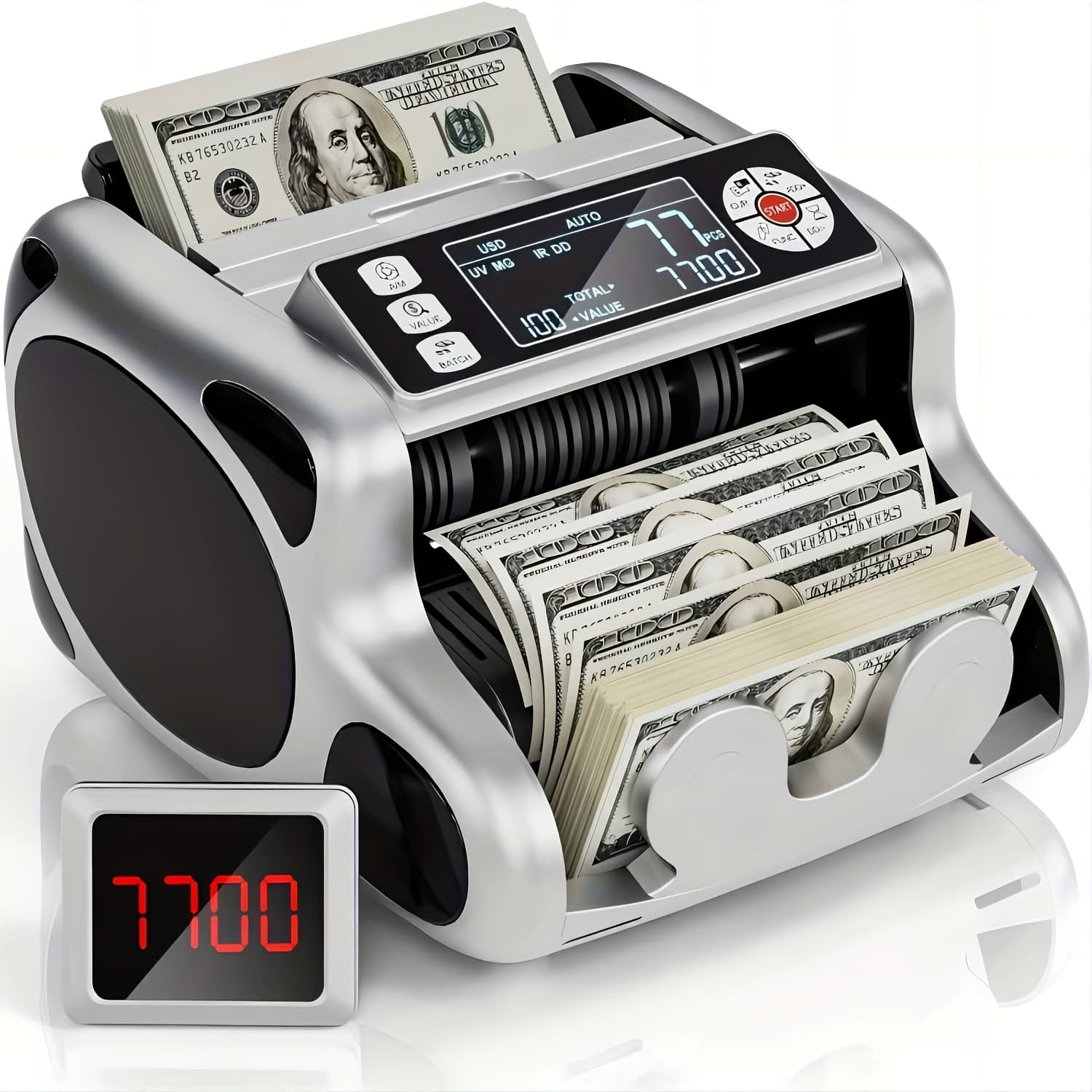 TEMU Money Counter Machine, Dollar, Euro Value Count, Uv/mg/ir/dd Cash Detection Bill Counter With Extra Lcd Display, Add And Batch , Cash Counter Machine