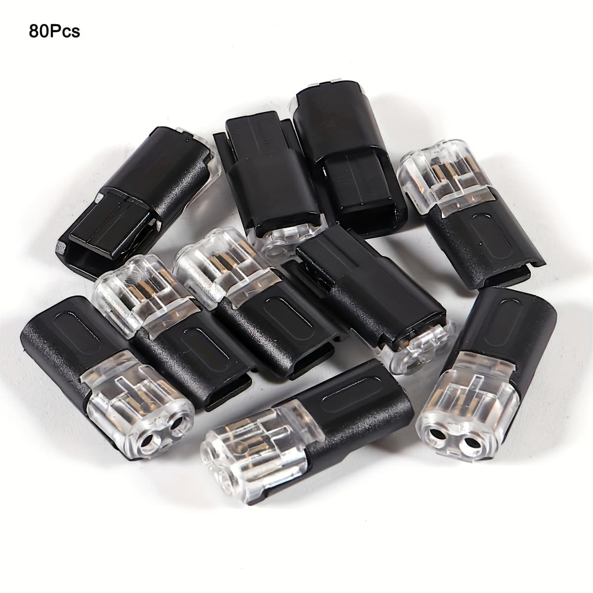 TEMU 80pcs Double-wire Plug-in Connector With Locking Pluggable Led Wire Connector 2 Pin 2 Way Terminal Blocks Wire For Low-voltage Cables