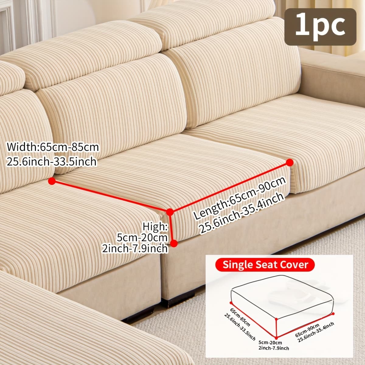 TEMU 1pc Striped Elastic Sofa Cover, Fleece Separate Seat Covers, Cushion Covers, Suitable For Daily Home Decor, Pet-friendly