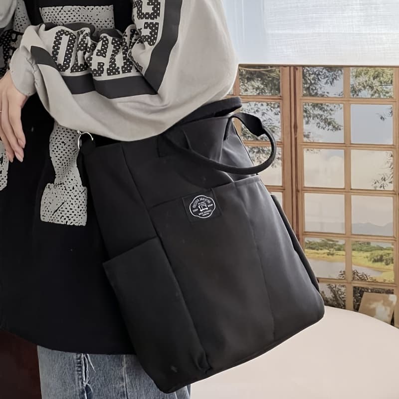 TEMU Casual Large-capacity Shoulder Messenger Bag, Solid Color Versatile Tote Bag, Commuter Portable Handbag
