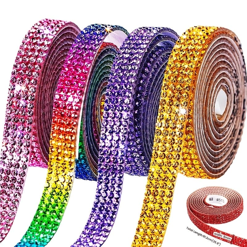 TEMU 4pcs Self Adhesive Ribbon Crystal Strips 4 Of Bling Diamond Sticker For Crafts, Wedding, Halloween Christmas Party