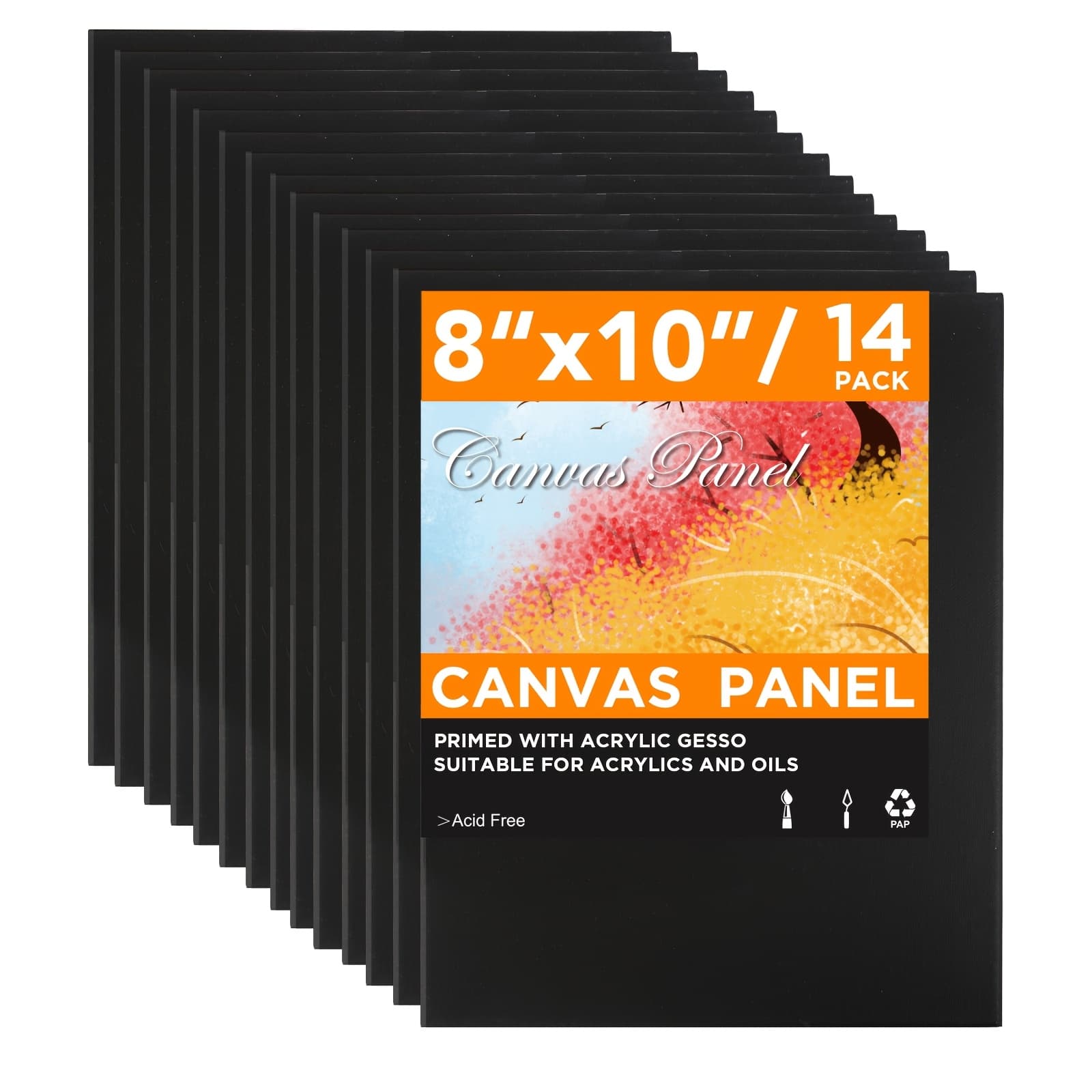 TEMU Set Of 14 High-quality Textured Canvas Panels - Black, Stretched, Measuring 8x10 Inches, Heavyweight Gesso Boards Suitable For Oil And Acrylic Painting, Wall Decor, And , Supplies