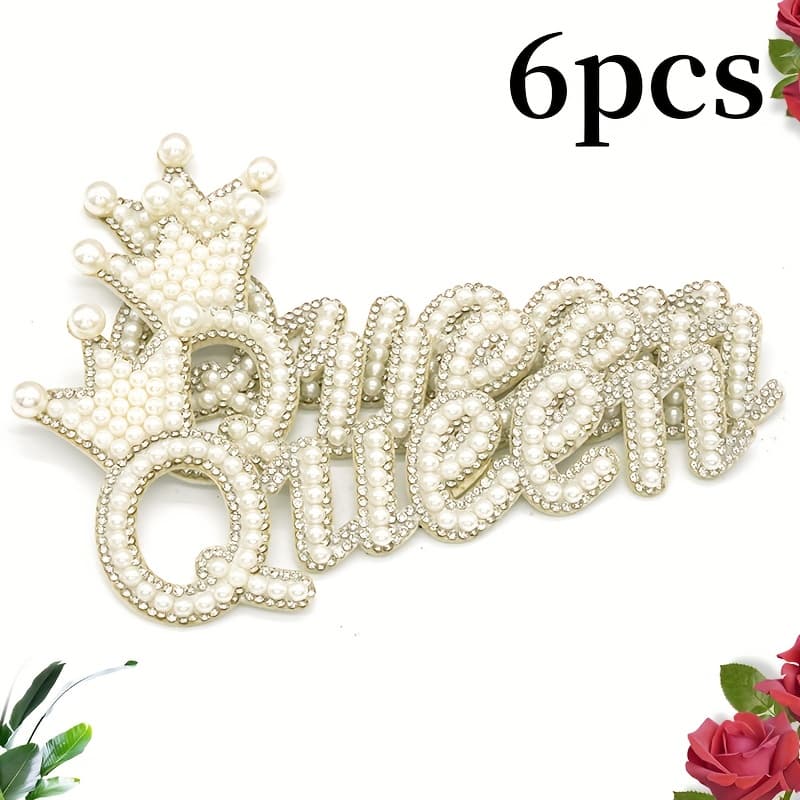 TEMU Set Of 6 Crowns, Pearl Letters, Queen Patches For Decorating Clothing, Bags, Shoes, And Hats