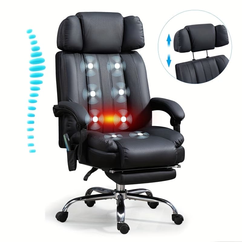 TEMU Big And Tall Massage Office Chair Pu Leather Chair 500 Lbs Capacity, Reclining, Heated, 8 Vibration Points, Adjustable Footrest And Headrest