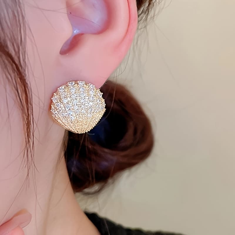 TEMU Luxury Inlaid Flash Zirconia Creative Shell Ring-shaped Earrings Women's Fashion Matching Jewelry