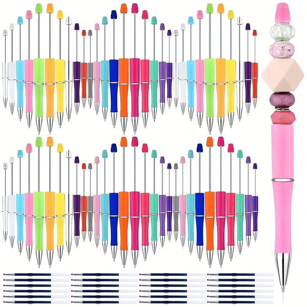TEMU 25 Set Cute Plastic Beadable Pens With Refills Pens Making Black Ink Ballpoint Pens Diy Beaded Pens For Students Teacher Bridal Graduation Christmas Gift Office Supplies(macaroon)