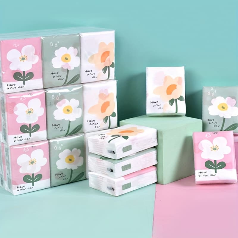 TEMU 9packs Cute Cartoon Printed Small Portable Handkerchief Tissues, Skin-friendly, Flexible Mini Facial Tissues, Napkins, And Toilet Paper