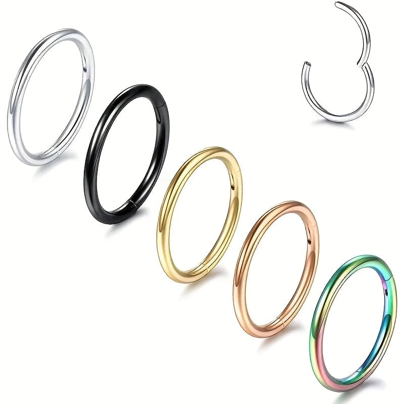 TEMU 18g 8mm Stainless Steel Nose Rings - Hinged Clicker Hoop Sleeper, Cartilage Daith Tragus Piercing Earrings Suitable For , Discreet Casual Attire, Valentine' Gift,