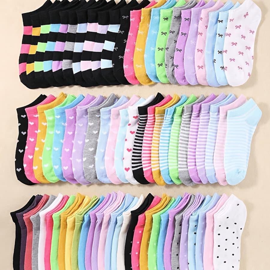 TEMU 20 Pairs)cute Casual Candy-colored Socks, Soft And Comfortable Ankle Socks, For Gifts, Women's Socks And Knitwear, Unisex Socks For All , Boat Socks, Multi-colored Random Hair