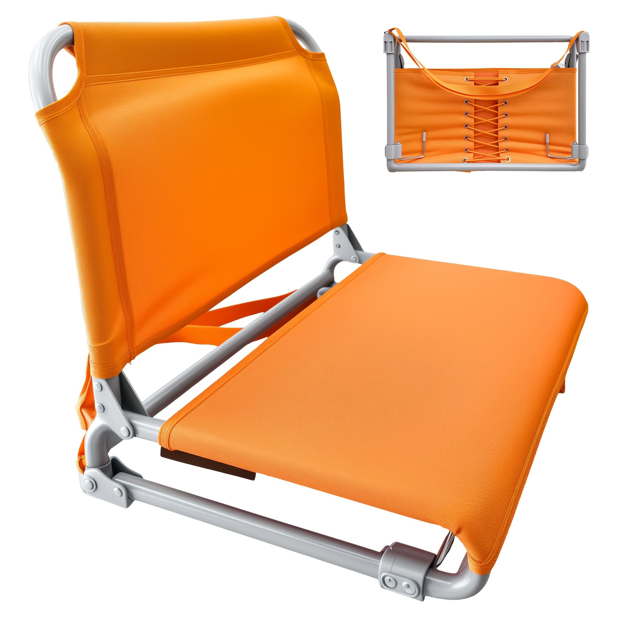 TEMU 2-in-1 Folding With Back And Cushion | Portable, Wide, Ergonomic, Foldable, Stainless , Pvc Material, 225lbs Capacity For Sports Events And Outdoor Camping