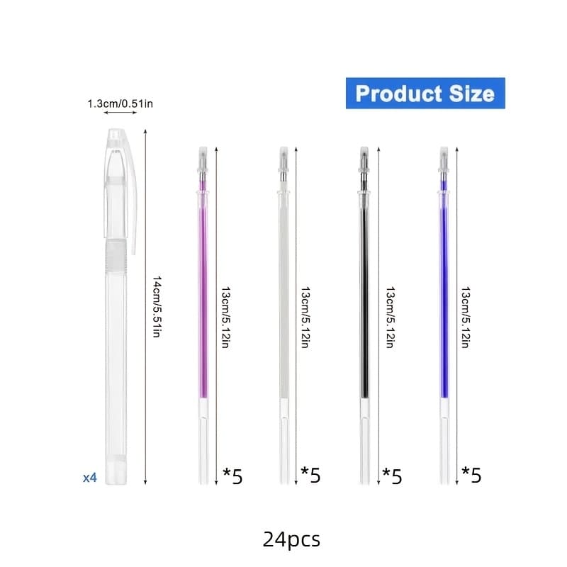 TEMU 24pcs Heat Erasable Pens, 4pcs Fabric Marking Pens With 20 Refills For Quilting Sewing, Dressmaking, Fabrics, Tailors Sewing Fabrics, Chalk Pencils Chalks Pen