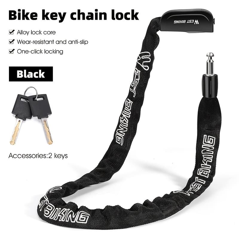 TEMU West Biking Bike Chain Lock Security Anti-theft Bike Lock Chain Bicycle Anti-theft Key Lock 93.5cm/36.81in Black