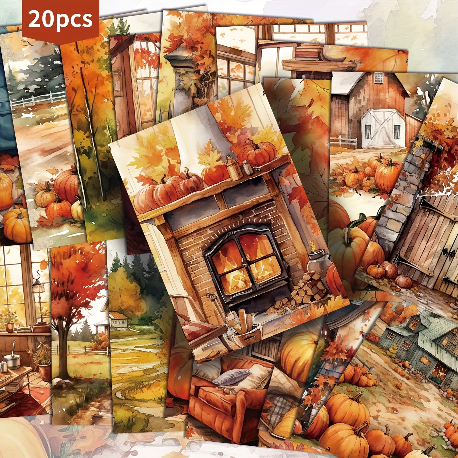 TEMU 20-pack Vintage Fall Pumpkin Farm Thanksgiving Postcards - 4x6 Inches Mermaid Junk Journal Paper, Classic Pinup Illustrations, Collectible Decorative Painting Cards For Scrapbooking & Crafting