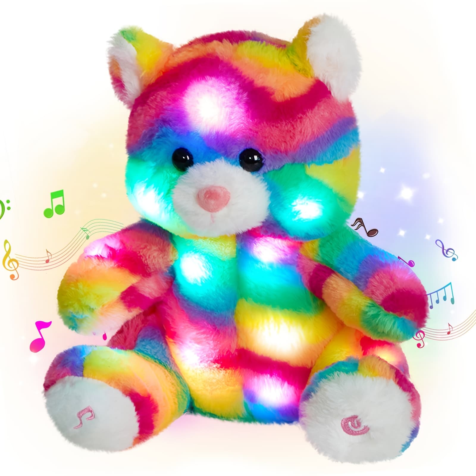 TEMU Musical Glowing Rainbow Cat Stuffed Animal, In The Dark Plush Toy, Cuddly Night Companion Toy, Soft Cute Playing Doll, Adorable Birthday Gift Plush Toy For Kids