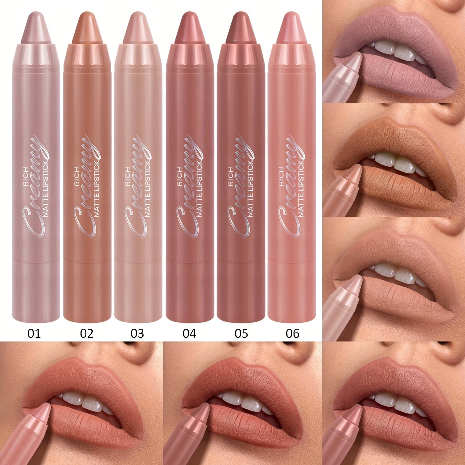 TEMU 6pcs/ Set Nude Lipstick Pen Waterproof Sexy Nude Red Matte Lipstick Tint Contour Lip Liner Makeup Lasting Cup Cosmetics