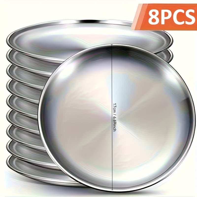 TEMU 8pcs Stainless Steel Salad Plates| Small Silverware, Suitable For Kitchen, Camping, And Dinner Sets, Outdoor Bbq Buffet Serving Utensils