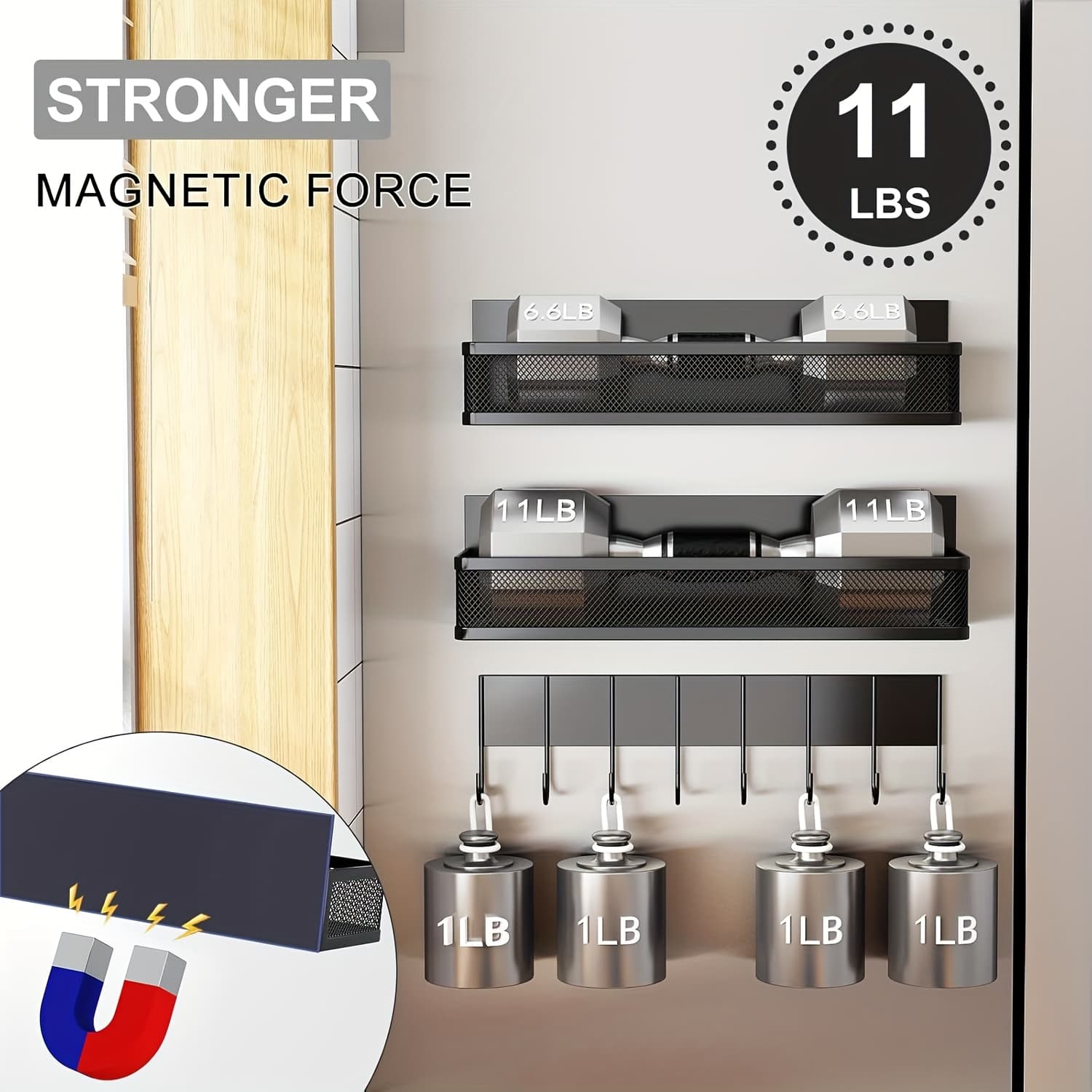TEMU Magnetic Spice Rack For Refrigerator, Magnetic Shelf, Moveable Fridge Organizer With 8-hook Rack, Seasoning Organizer For Kitchen
