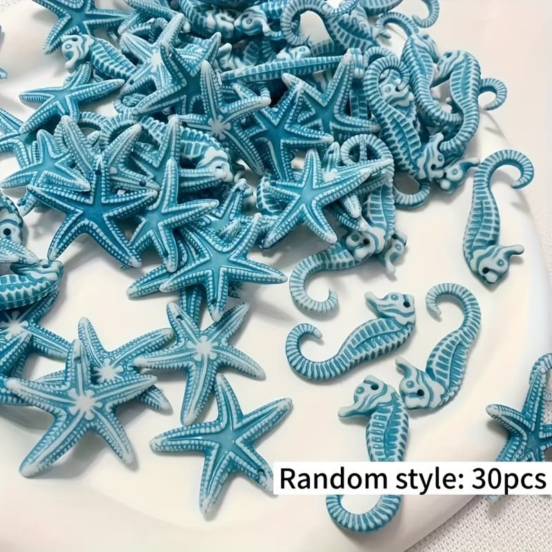 TEMU 30pcs Random Seahorse Starfish Bohemian Pendant Additions, Suitable For Jewelry Making, Bracelets, Necklaces, Earrings, And Handmade Decorations, Chain Ornaments, Pendants