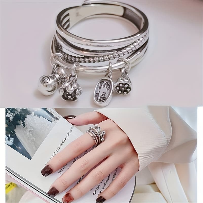 TEMU A Stylish Ring Featuring Coin And For Lotus Tassel Charms, This Handcrafted Jewelry Piece For Women Is A Versatile Accessory Use And Gifting.