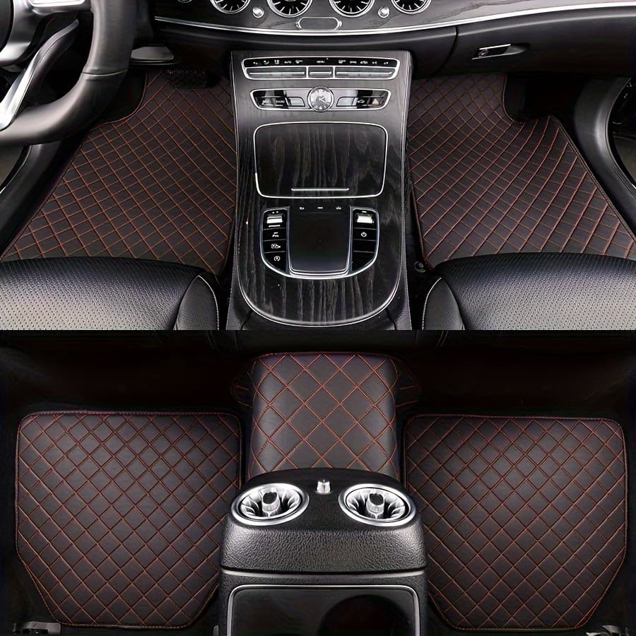 TEMU 5pcs Universal Faux Pu Faux Pu Leather Car Floor Mats Set - Waterproof Front & Rear Auto Floor Protectors, Non-slip Automotive Interior Additions