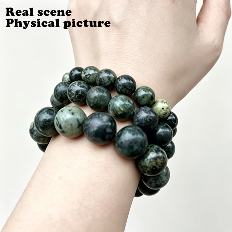 TEMU 1pc Natural Stone Olive Green Meteorite Graphite 's And Women's Bracelet Green Bracelet Natural Stone Men's Bracelet