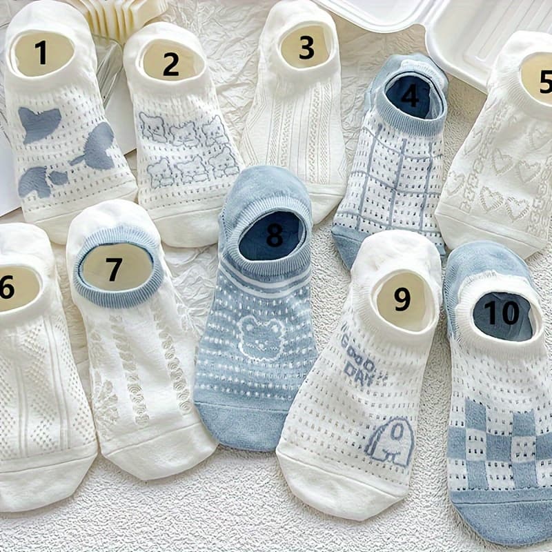 TEMU 10 Pairs Women's Fashion Versatile Thin Breathable Mesh Fresh Boat Socks Invisible Socks