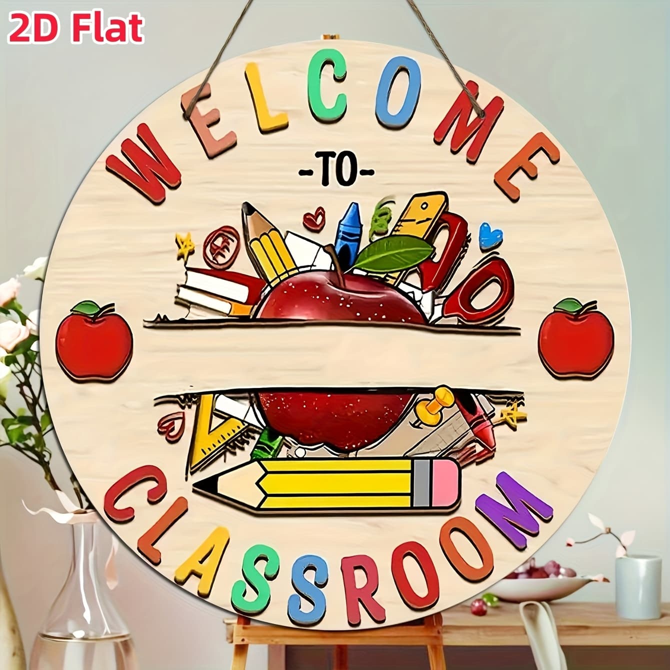 TEMU 2d Flat - 2d Plane, A Wooden Back-to-school Pendant, Welcome To The Classroom Woodworking Classroom School Decoration