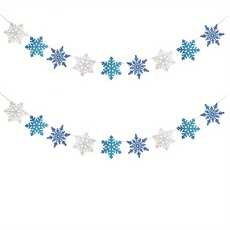 TEMU 9pcs/18pcs Of White And Blue Glitter Snowflake Banners, Perfect For Winter Decorations, Christmas Celebrations, And Birthday Photo Booth Props
