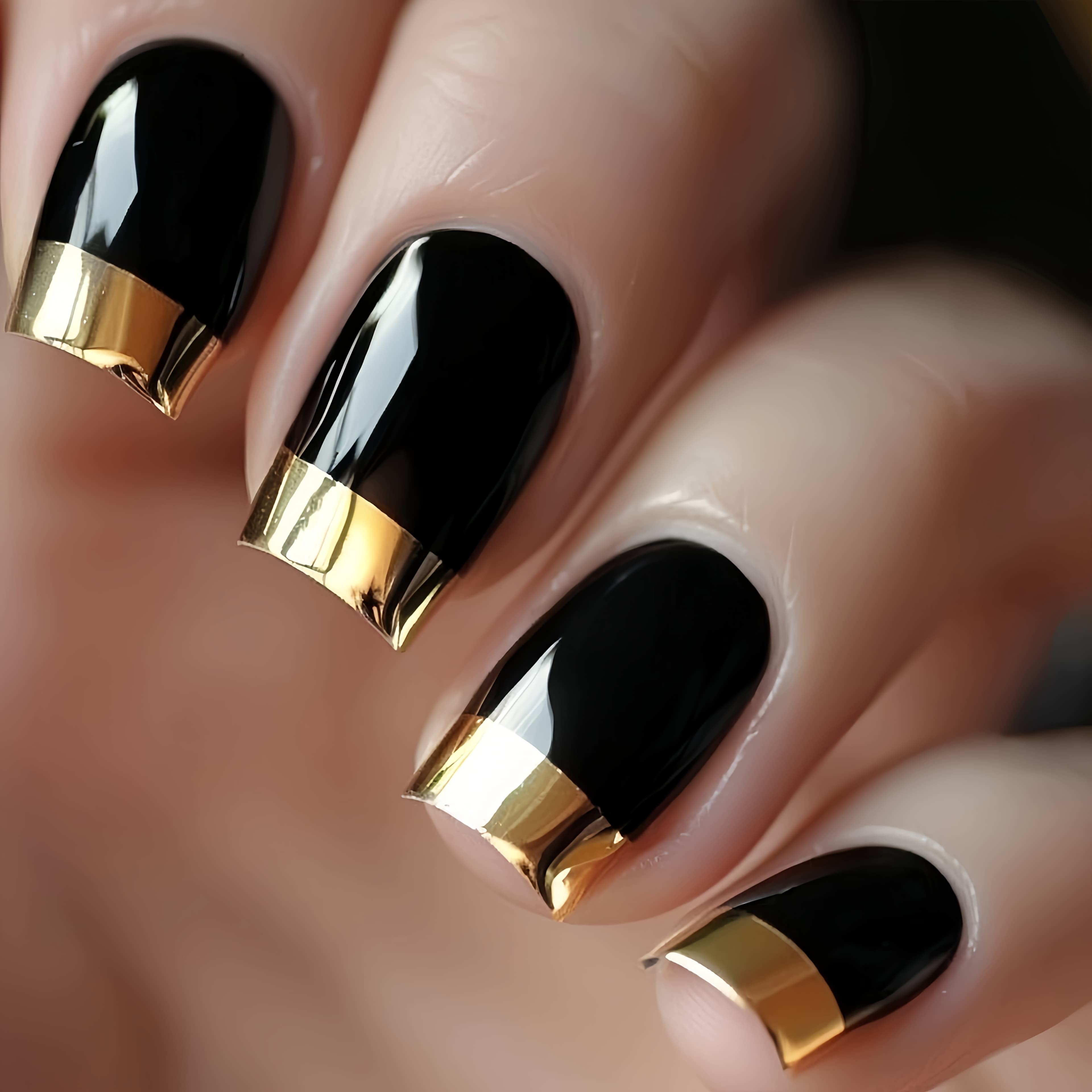 TEMU 24pcs Medium Length Nails, Gold- -on Nails, Black Nail Art, Removable Fake Nails, Nails, Women's Nail Art, Minimalist , Suitable For Women, Daily, Date, Party Occasions