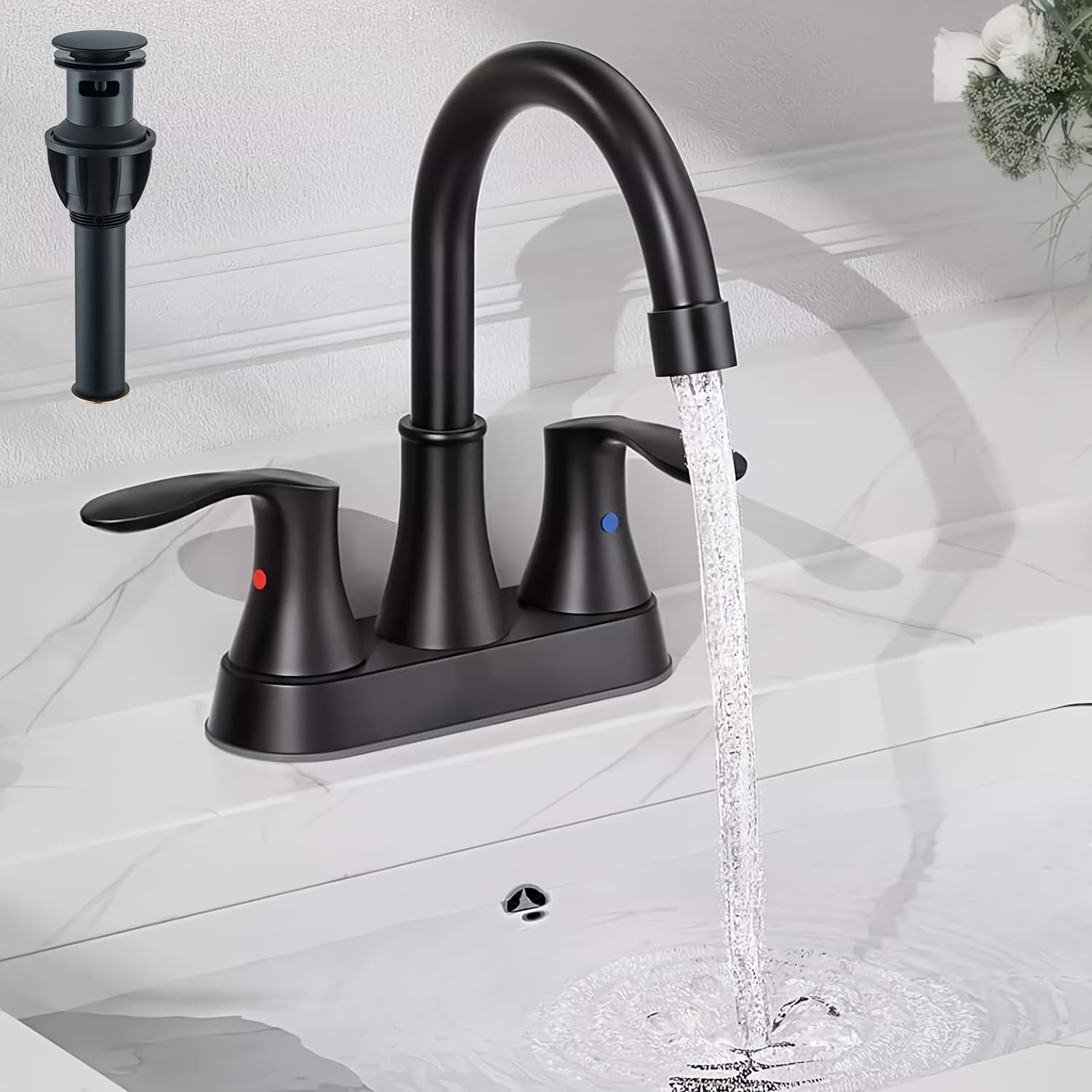 TEMU Bathroom Faucets Basin Sink Faucet 4in Centerset Vanity Mixer With Pop-up Drain Bathroom Faucet 3 Hole 2 Handle Bathroom Faucet For Sink