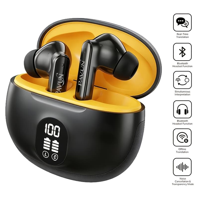 TEMU Translator Earbuds, Bluetooth 5.4, 156 Languages Real-time Translation, Noise Cancelling Led Display Mini Wireless Translation Headphones For Travel, Business Meetings & Learning & Portable