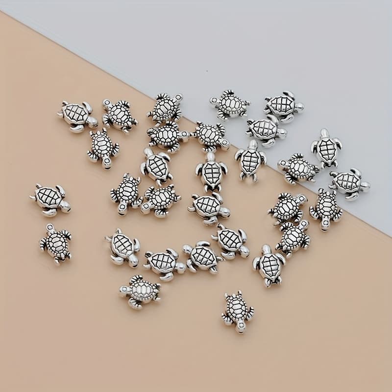 TEMU 30pcs Ancient Silvery Bead Alloy Ancient Silvery Turtle Spacer Bead Tibetan Silvery Turtle Charm Making Bracelet Necklace Turtle Charms Handmade