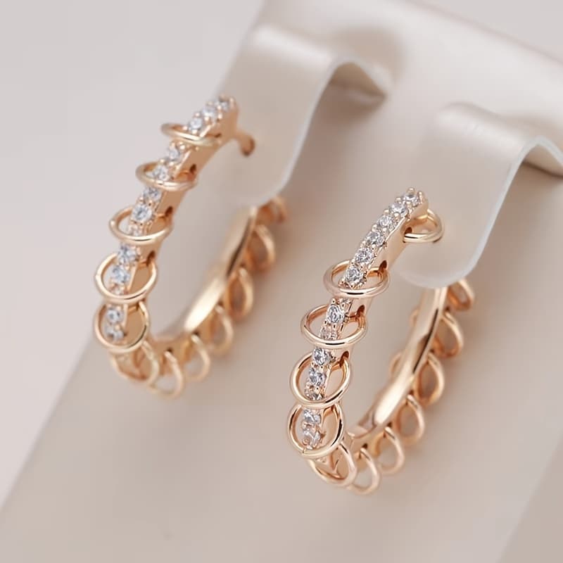 TEMU 1 Pair Stone Stackable Hoop Earrings Fashion Female Golden Color Wedding Jewelry For Women