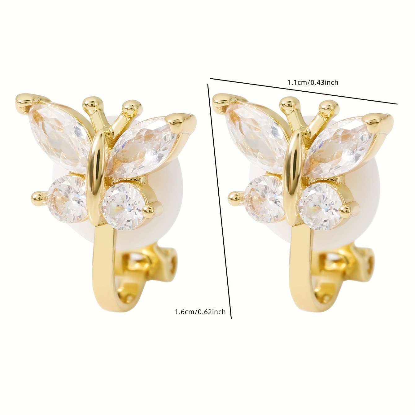 TEMU 1pair, European And Clips, And Beautiful Copper Inlaid Zirconia -shaped Ear Clips. Unisex Ear Clips, Suitable For Men's And Women's Holiday Parties, Christmas, Thanksgiving