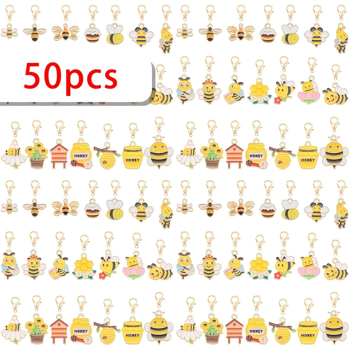TEMU 25/50pcs Random Style Yellow Honeycomb Enamel Alloy Pendant With Lobster Clasp Suitable For Crafts Making Keychains, Key Chain Additions