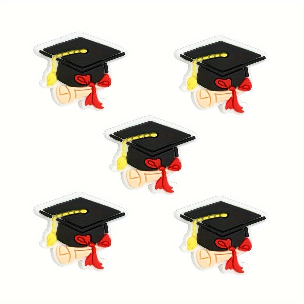 TEMU Set Of 5 Soft Plastic Beads Shaped Like A Graduation , Perfect For Jewelry Such As Bracelets, Necklaces, And. Ideal For Handmade Crafts And Party Gifts, But Does Not A Pen