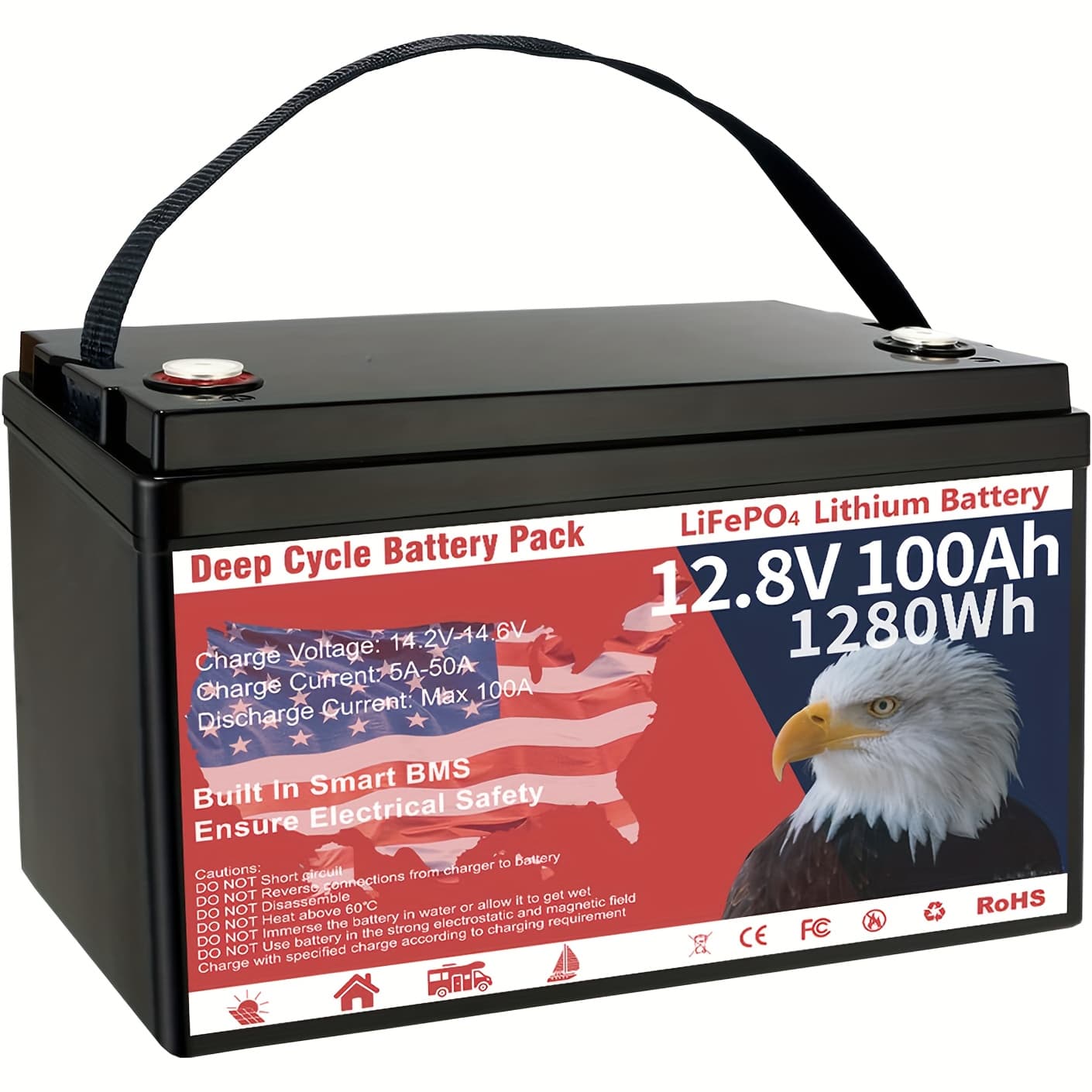 TEMU 12.8v 100ah Group 31 Lifepo4 Battery, Built-in 100a Bms, Lithium Battery 1280wh, Deep Cycle Lithium Battery, Support In Series/parallel, Used For Solar , Rv, Marine, Trolling Motor, Off-grid Life