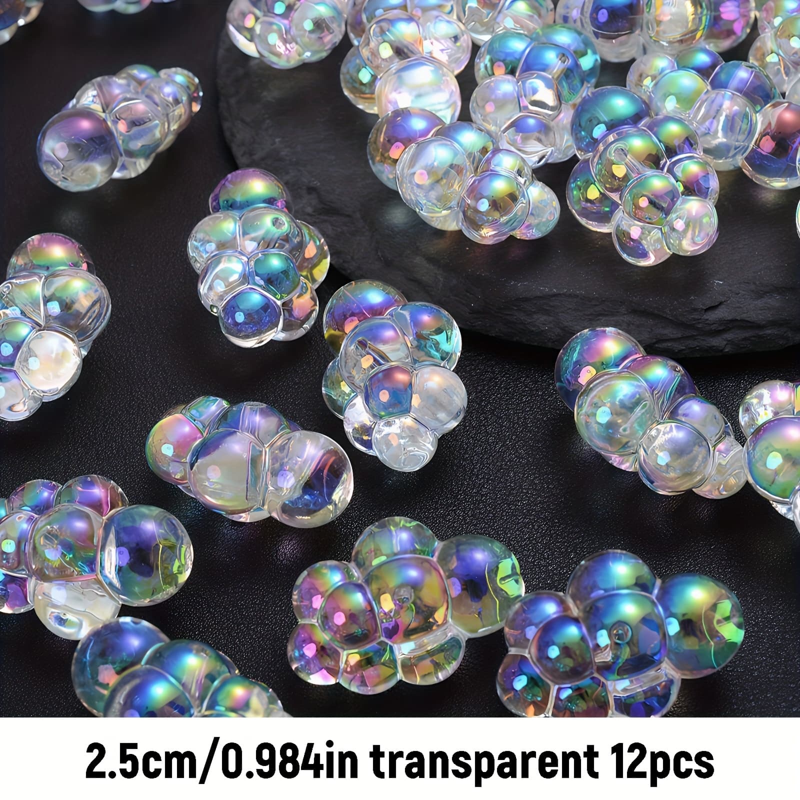 TEMU Set Of 12 Transparent 25mm Ab Colored Beads Shaped Like Clouds, Featuring Straight Holes, Perfect For Handmade Jewelry Such As Bracelets, Necklaces, And Keychains
