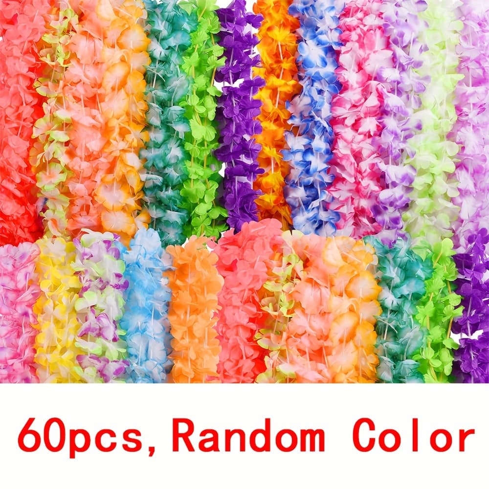 TEMU 20/40/60 Pack Tropical , Random Color Non-feathered Flower Necklace Garland Assortment For Beach Theme Party Decorations, Summer Holiday Birthday Party Supplies, No Electricity Required