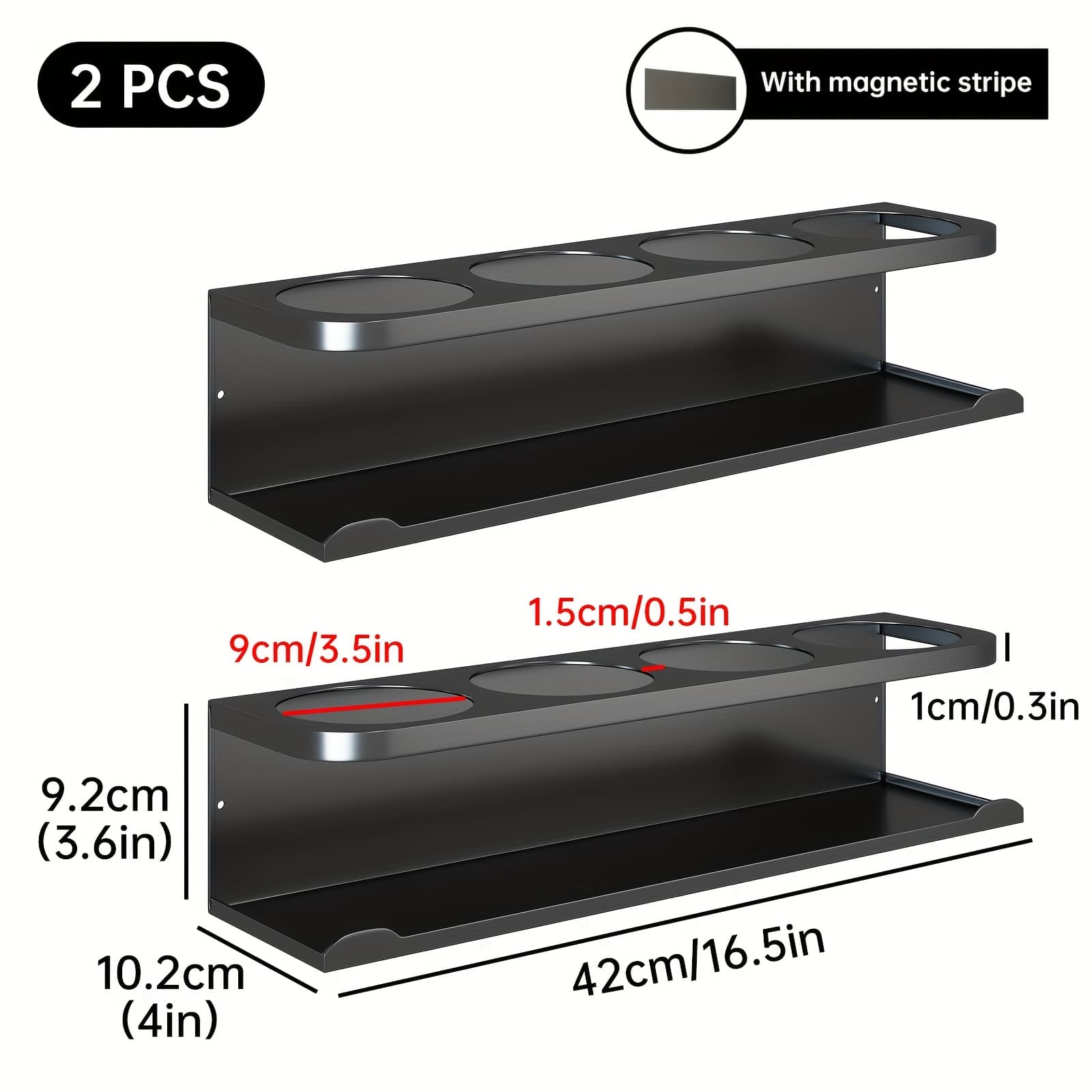 TEMU 1pc/ 2pcs Magnetic Holder For Fridge, Magnetic Cup Organizer, Water Bottle Storage Shelf, Heavy Duty, Black