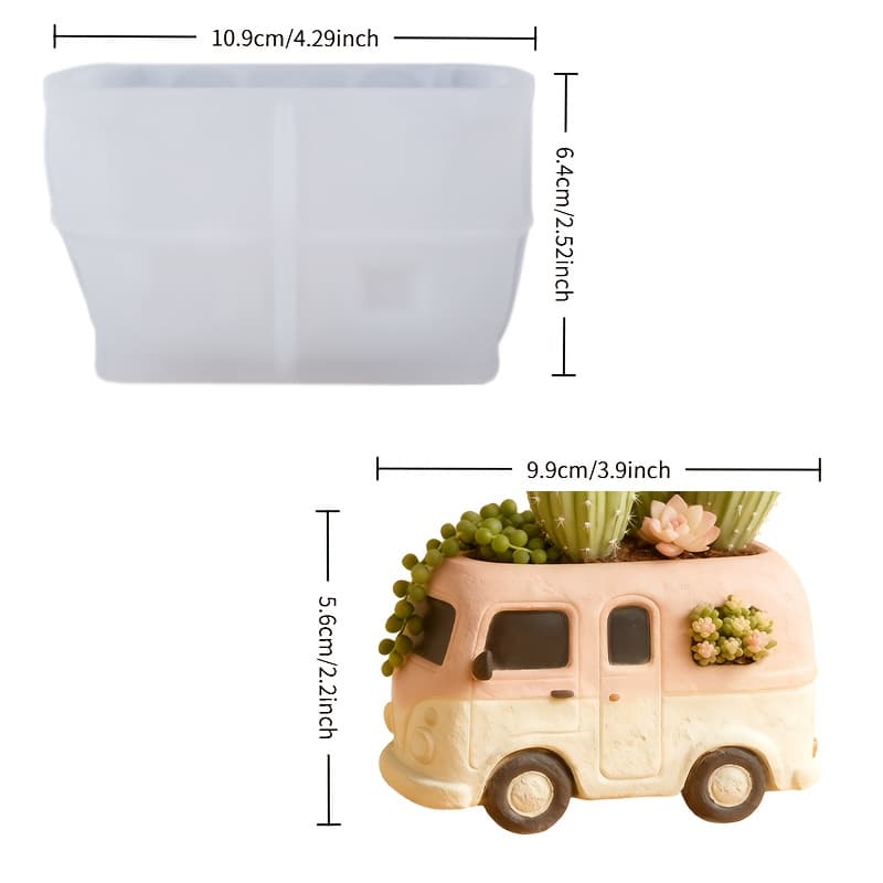 TEMU Resin Silicone Mold Vintage Campervan Bus Shaped Mold – Featuring Cute Retro Campervan Design – Easy Demolding, Reusable For Making Gypsum Or Resin Planters/indoor Storage Jars